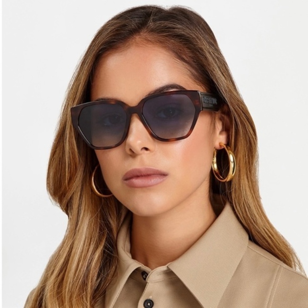 DIOR ID1 57mm Square Sunglasses 0086-84 Dark Havana/Blue Shaded - Picture 2 of 9